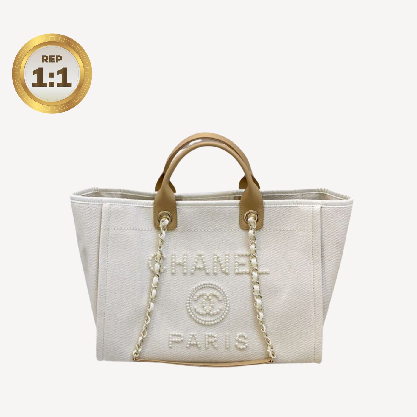 [REP 1:1] Chanel Large Deauville Pearl Tote Bag White For Women 15in/38cm